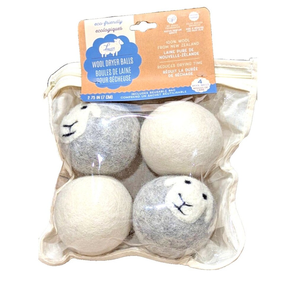 New Zealand Wool Dryer Balls Eco Friendly Laundry Helper 4-pc Zippered Bag NIP